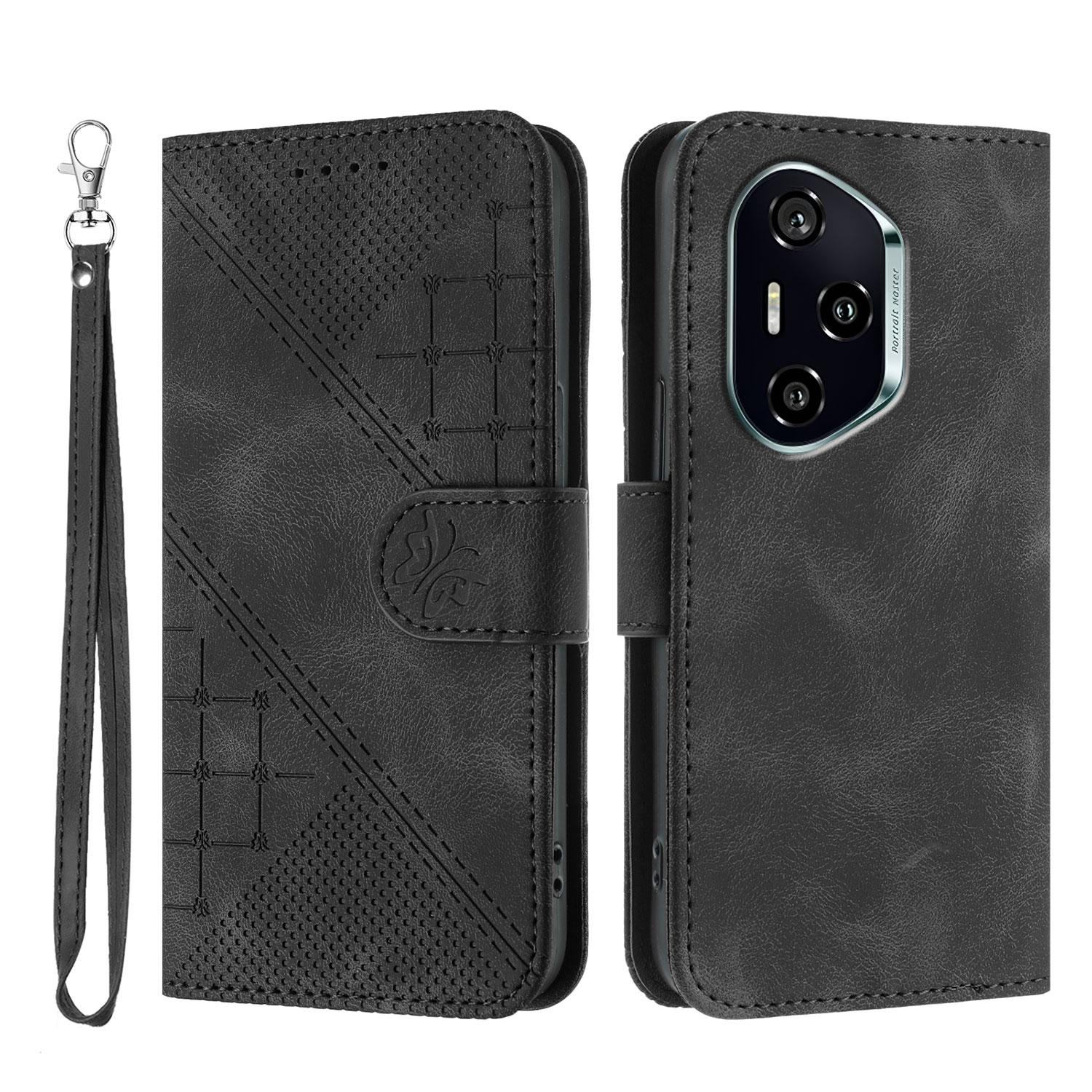 

Для Honor 400 Шкіряний чохол-гаманець Чохол для телефону з тисненням метелика та квітки зі шнурком Black