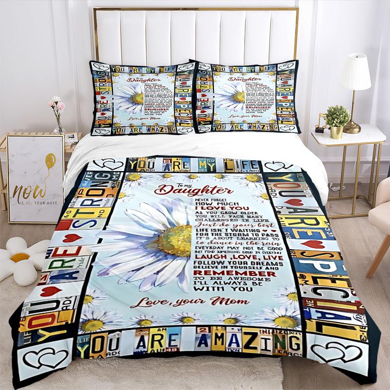 3pcs Daughter Love Quote Duvet Cover Set, Soft Comfortable Duvet Cover,Guest Room (1*Duvet Cover + 2*Pillowcase, Without Core) Yy251104168