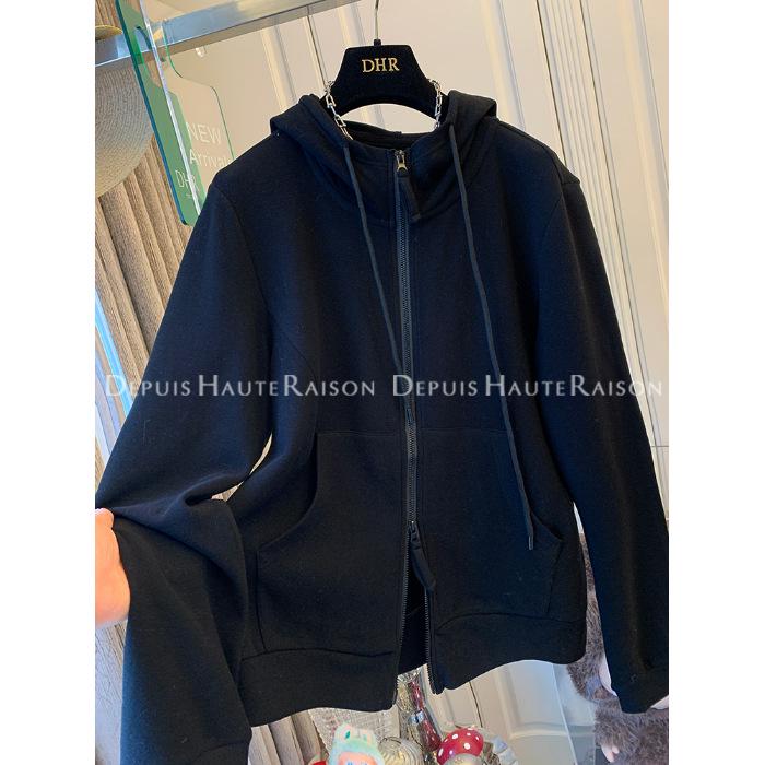 

2025 Autumn/Winter Plus Size Soft Fluffy Velvet Hooded Sweatshirt with Double Zipper for Women 4XL (up to 240 jin) чорний