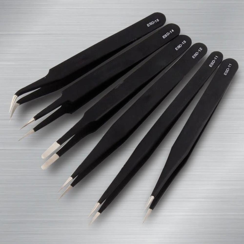 1Pc Anti-static Precision Tweezers Set Stainless Steel Tweezers Electronic Repair Soldering Iron Tool