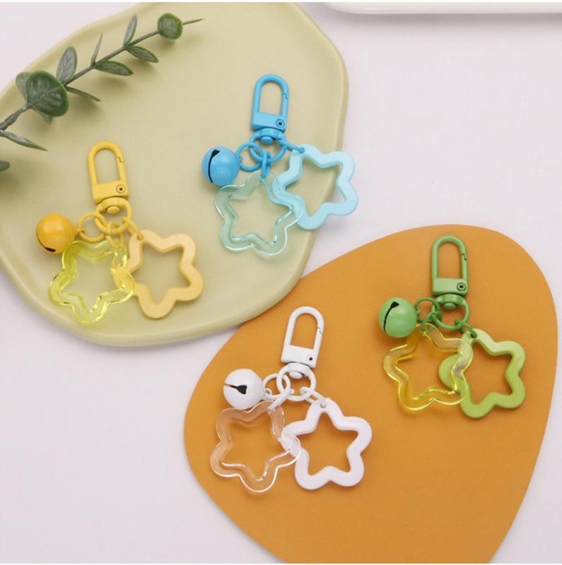Bell Pendant Keyring Party Favor Children Handbag Valentines Day Cute Keychain Hollow Star Acrylic Keychain Bell Pendant