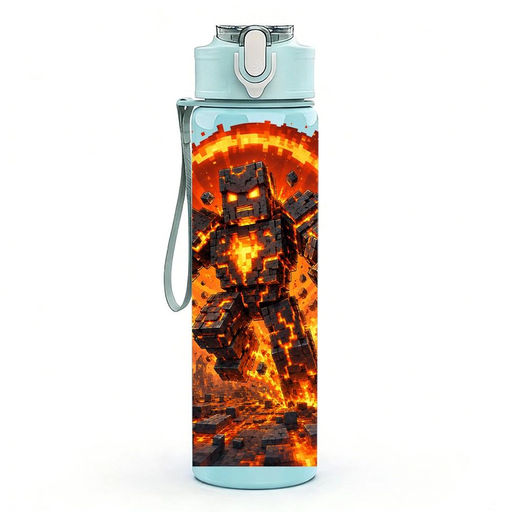 1PC Lava Fire Demon Monster Pattern 750ml Color Plastic Sports Water Bottle Leakproof Flip Straw Lid Suitable for Sports Office Home Use