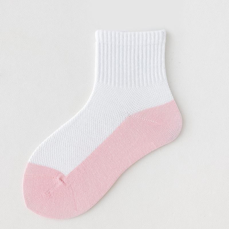 Șosete de vară din plasă până la jumătatea gambei pentru copii, din bumbac pur, antibacteriene - Color Block pentru băieți și fete, potrivite pentru copiii mai mari și studenți.