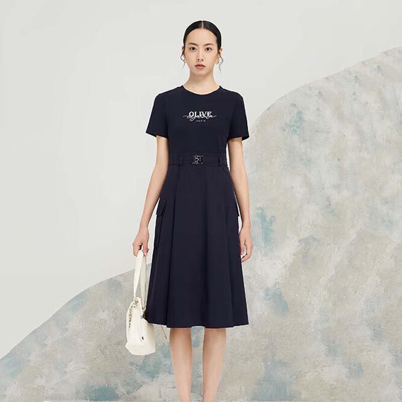 

JESSIE Faux Two-Piece Slimming Short Sleeve Dress S