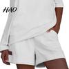 One-shoulder 2 Pcs/Set Women Tracksuit Solid Color Short Pants Leisure Summer Top Set for Daily Wear