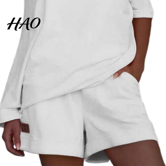 One-shoulder 2 Pcs/Set Women Tracksuit Solid Color Short Pants Leisure Summer Top Set for Daily Wear