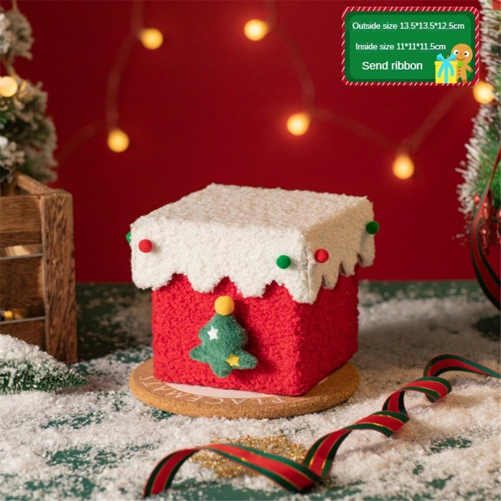 Christmas Gift Box Reindeer Xmas Tree Felt Box with Ribbon Multifunctional Plush Candy Treat Box for Small Gifts Snacks Christma