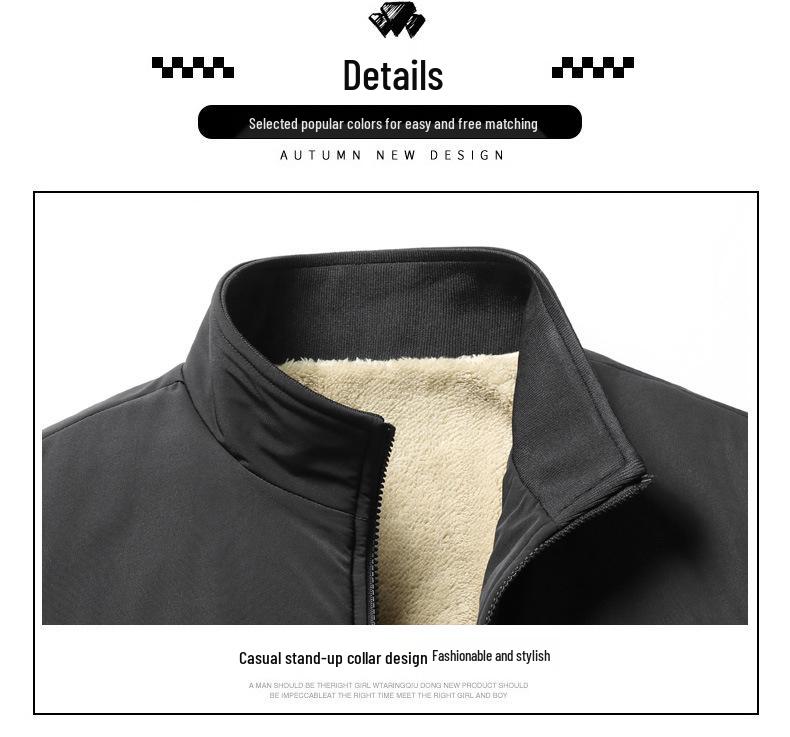 Men's Winter Fleece-lined Stand-up Collar Thick Jacket Plus Size