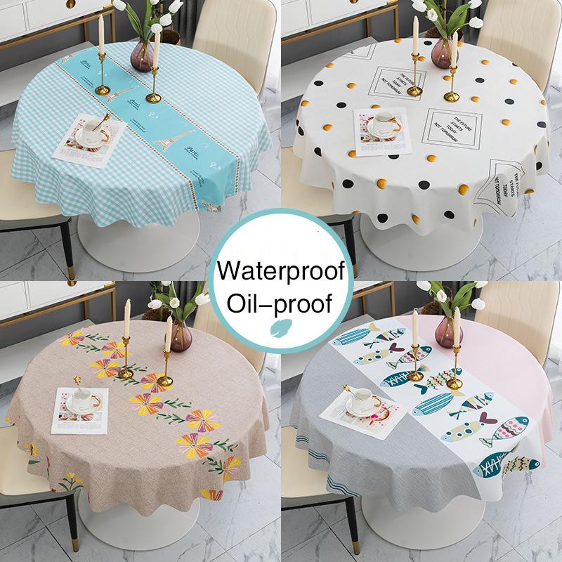 140Cm Round Pvc Tablecloth Nordic Waterproof Oil-proof Tablecloth Printing Plastic Coffee Table Mat Dining Table Do Not Wash