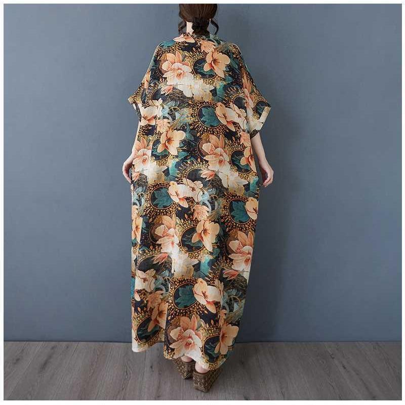 Women's Vintage Long Dress with Cotton and Linen Patterns