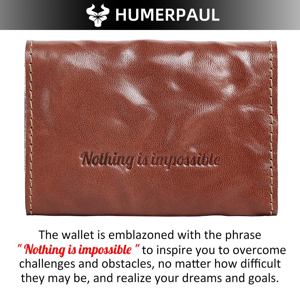HUMERPAUL Ladies wallet first layer cowhide solid color convenient retro style short coin purse credit card storage leather solid color card case