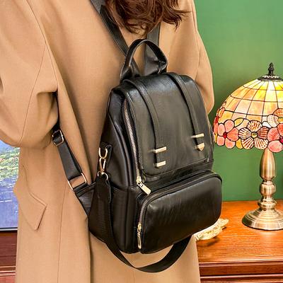 New Backpack Women's Fashion PU Soft Leather Texture British College Style School Bag Retro Casual Backpack