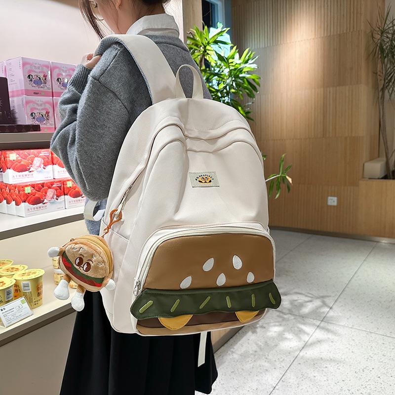 Schoolbag Campus School Bag Female Junior High School High School Cute Cartoon Burger Backpack Girl Large Capacity Student Backpack Tide