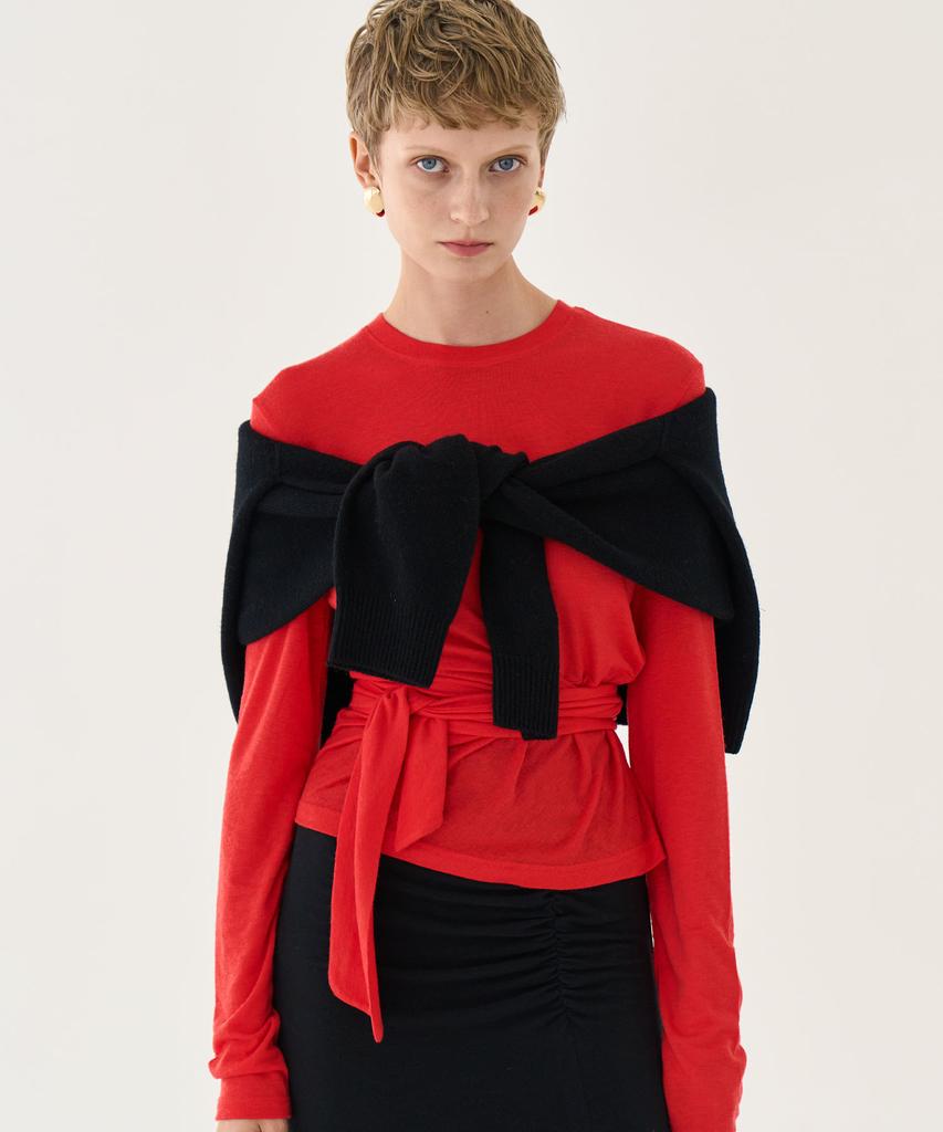 GRIDAJ Wool Draping Jersey Top _ Red