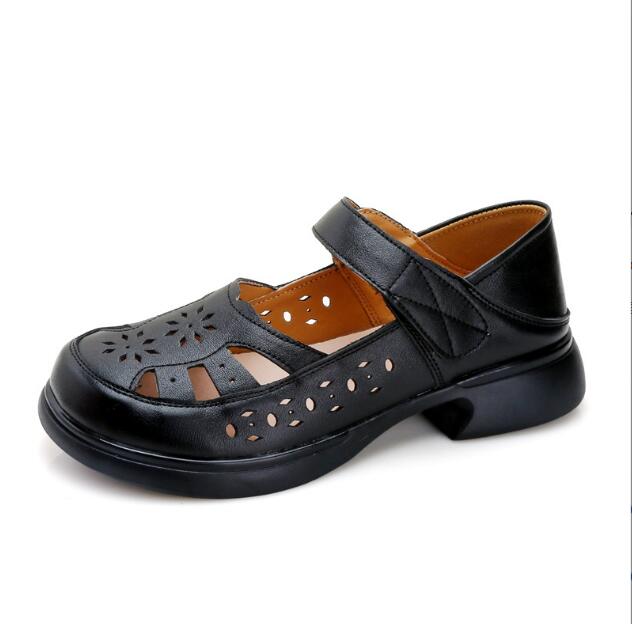 Cowhide Retro Wedges Sandals For Women's Summer New Cow Tendon Soft Sole Genuine Leather Mother's Shoes Thick Sole Women's Shoes