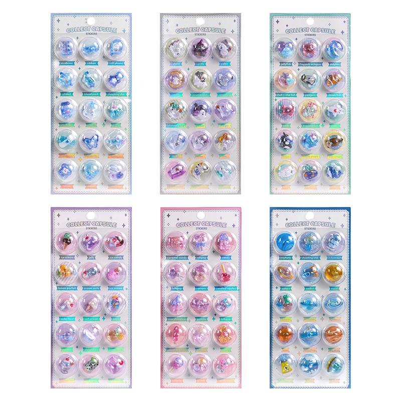 3 Pcs/6 Pcs Random 3D Creative Space Food Cartoon Round Relief Stickers Scrapbooking Diy Journal Cute Stationery Sticker