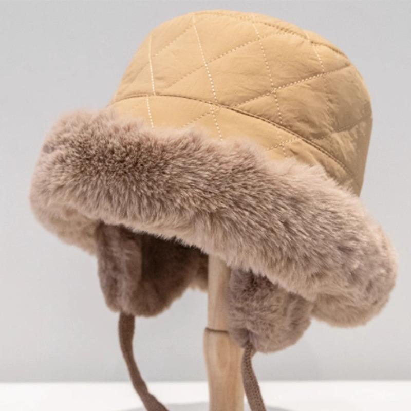 Bucket hat for women, velvet and thickened thermal basin hat in autumn and winter, big face Mongolian ear protector, small face hat for men