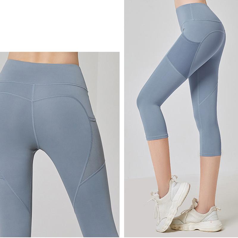 Damen Sporthose 3/4 Gym Sporthose Damen Leggins Kurz Damen Leggings Für Fitness Damen Yogahose mit Seitentaschen