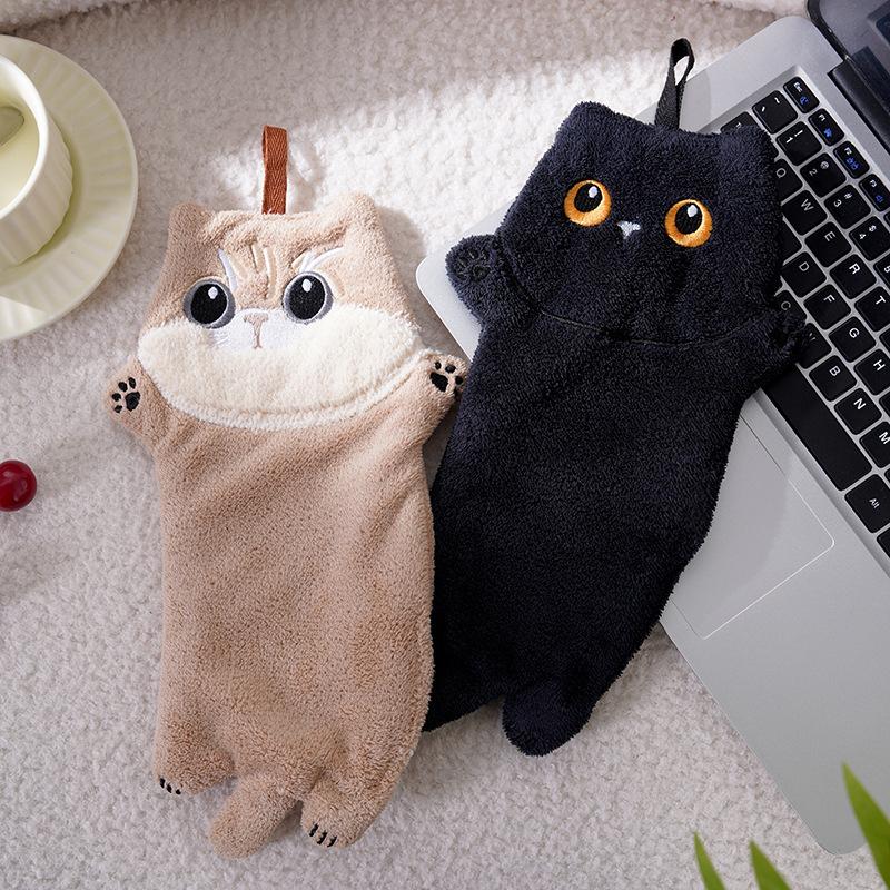 Cat Hand Towels Kitchen Accessories Hanging Towels For Hands Cartoon Hand Towel Absorbent Bathroom Towels