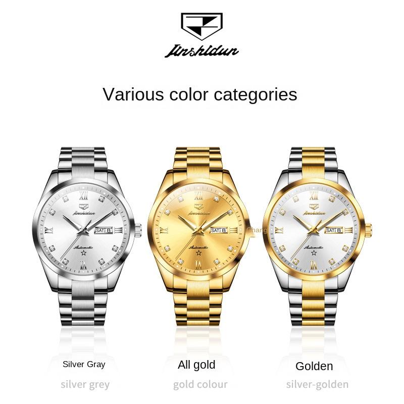 Relógios JINSHIDUN Relógio Mecânico de Calendário Duplo Masculino para Negócios à Prova d'Água Relógio Masculino de Negócios Relógio Masculino