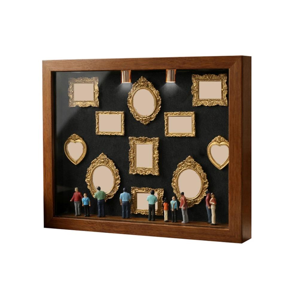 

LED Light DIY Mini Museum Silhouette Box Miniature Desk Photo Frame Gold Frames Shadow Box Frame 8 Mini Figurines коричневий