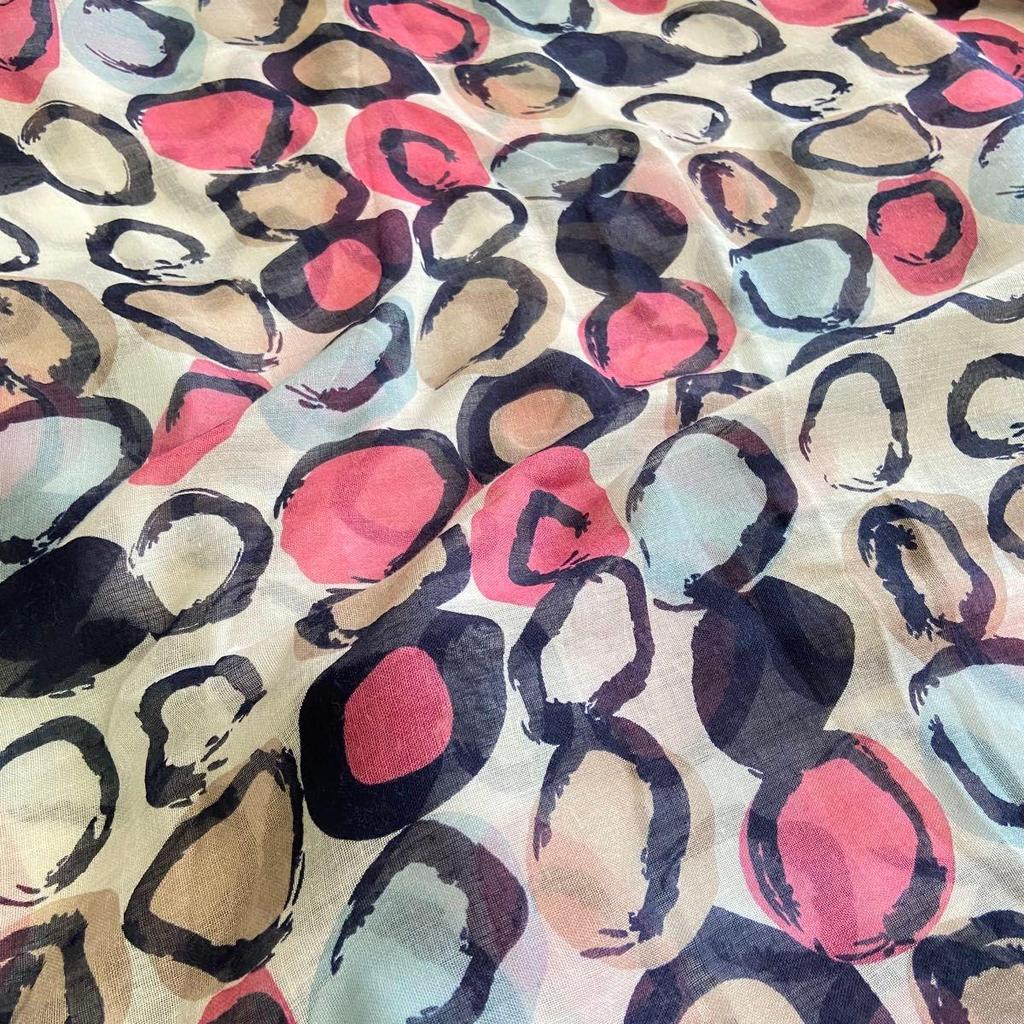 Used Imported large stole, long scarf, viscose, pink & navy, UV protection, air conditioning countermeasure