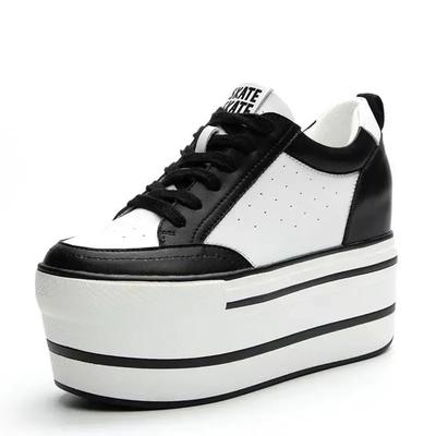 11cm Echtleder Knöchel Plateau Keilabsatz Sneaker Damenschuhe Neu Weiblich Lässig Motorrad Herbst Frühling Atmungsaktive Stiefel