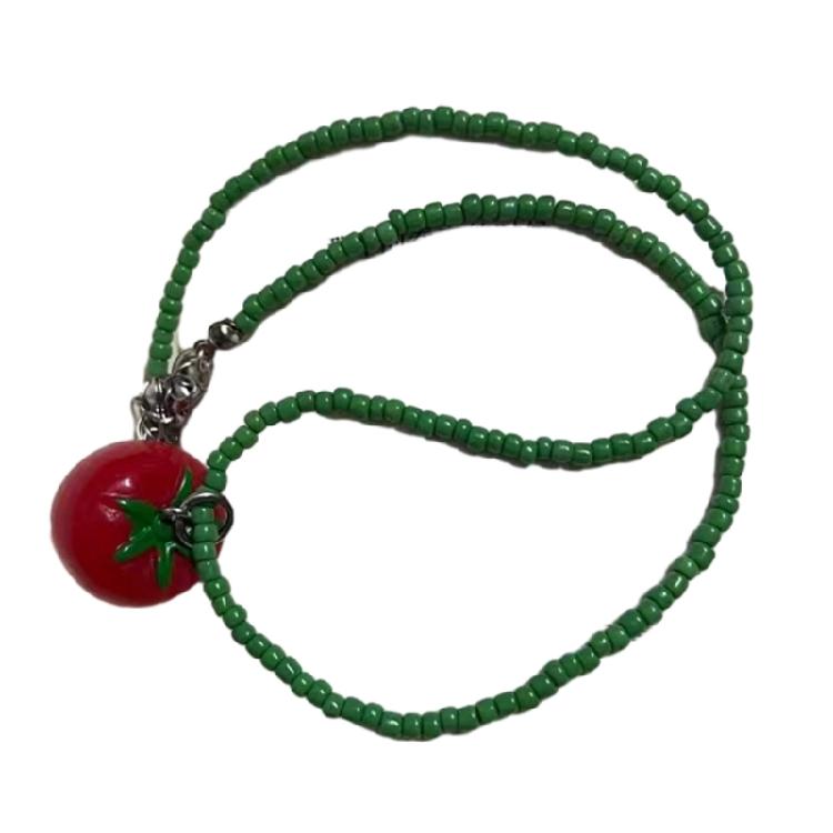 

Multilayer Beaded Necklace Red Tomato Pendant Necklace Bohemia Style Collarbone 1