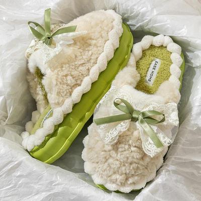 Pantofole da donna carine con fiocco in cotone - Calde, con suola spessa per Autunno/Inverno 2024