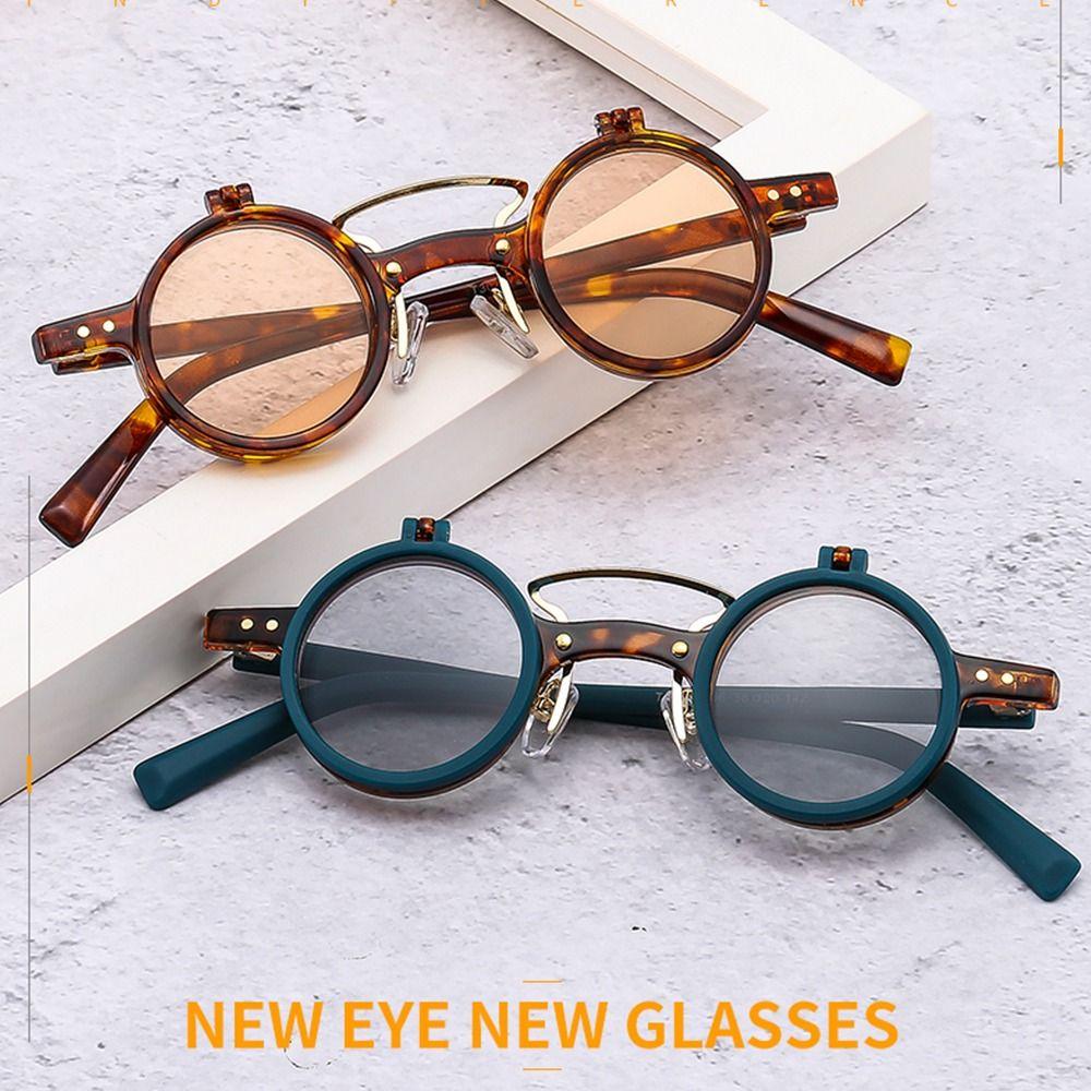 Popular Vintage Steampunk Flip Up Sunglasses Retro Rivets Small Round Sun Glasses Double-layer Flip Lens Punk Eyeglasses UV400