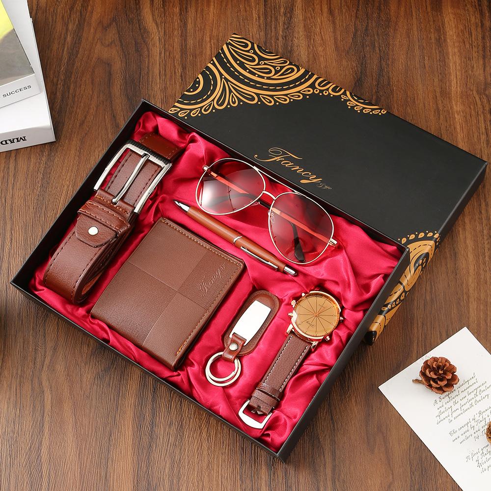 Set de Regalo para Hombre, Cartera + Reloj + Caja para Cinturón, Regalo de San Valentín Día del Padre para Novio Amigo