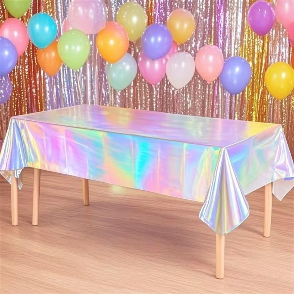 5PCS Shiny Party Table Cover Rectangular Iridescent Tablecloth Laser Disposable Tablecloth  Wedding