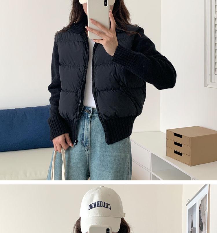 Korean Style Women's Knitted Patchwork Down Vest - Petite Short 90% White Duck Down Outerwear for 2025 Autumn/Winter