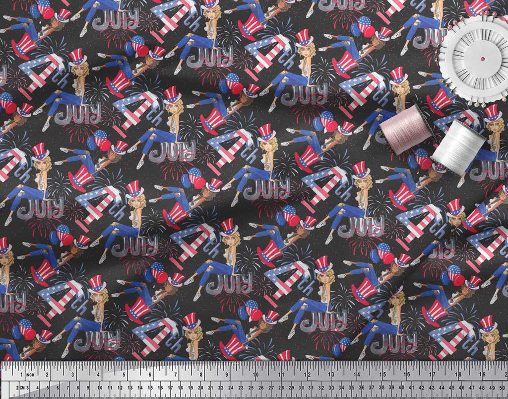 Soimoi Black Japan Crepe Satin Fabric Women,Balloon & Firecrackers Party Print Fabric by the Metre 42 Inch