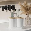 Ensemble de salle de bain en bois de bambou: Comprend Bouteilles, Brosse de Toilette, Porte-Brosse à Dents, Poubelle - 3 Pièces.