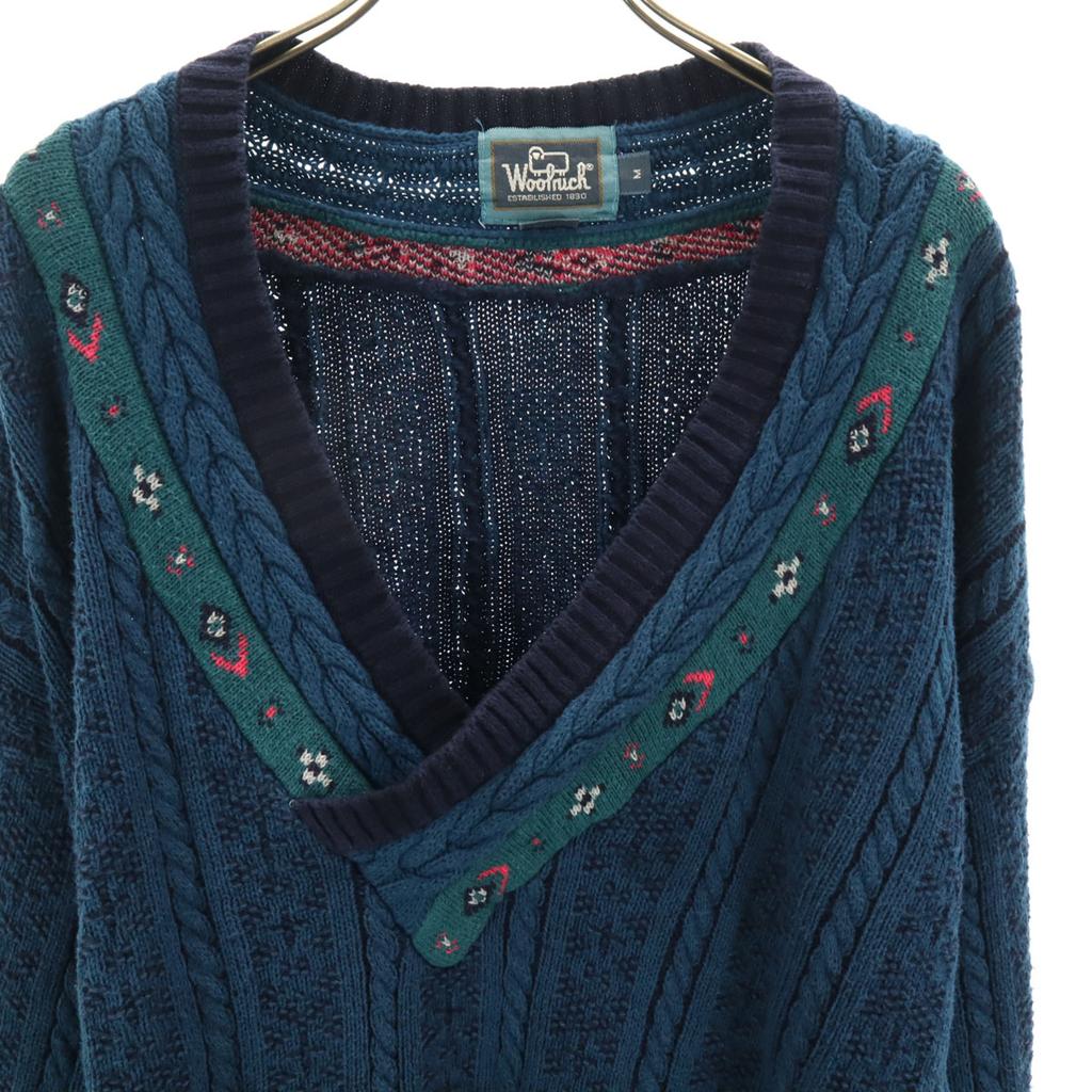Woolrich 80s Vintage Made In USA Nordic Pattern Long Sleeve V Neck Sweater Men's Used