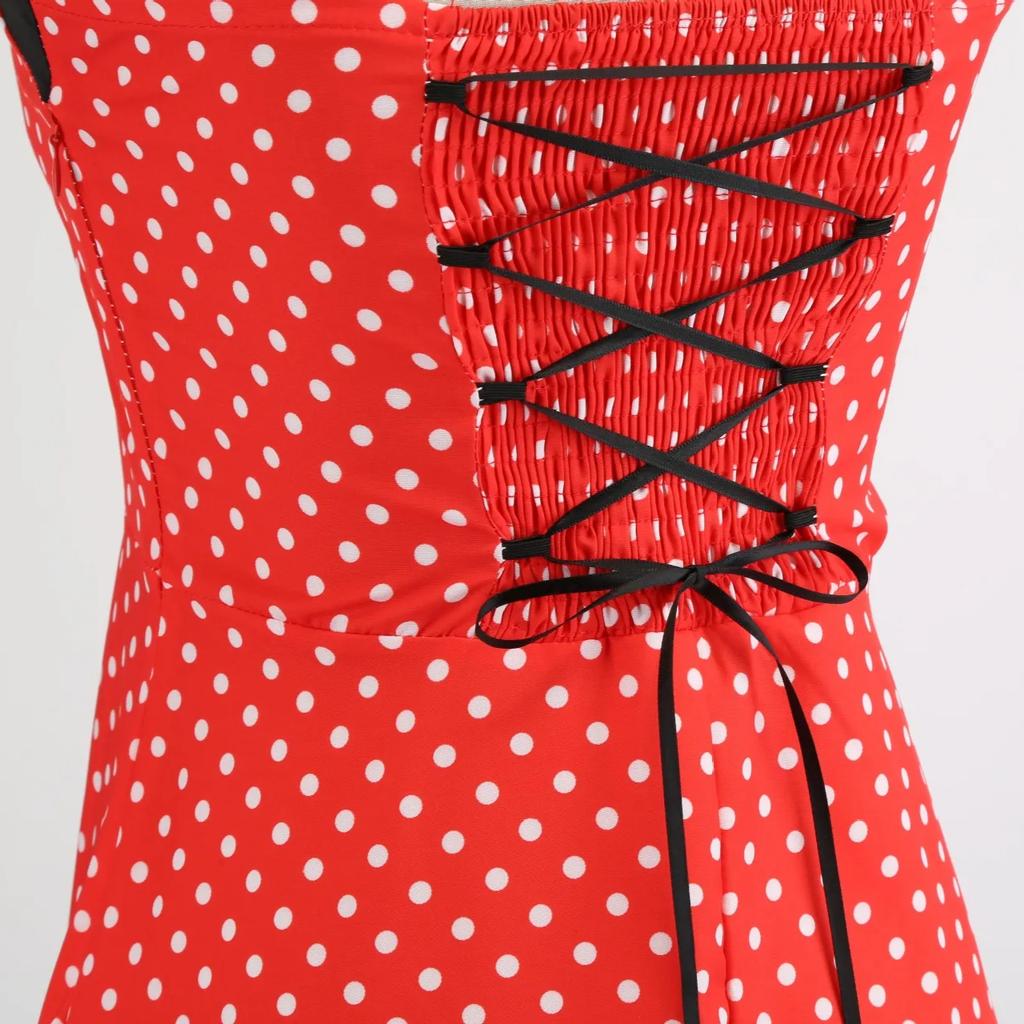 Vintage Dress Women Summer Sexy Polka Dot Print Halter Party Dresses Vestidos Robe Pin Up Rockabilly Y2K Dress