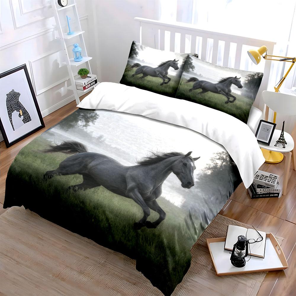 Galloping Horse Art Set Decor Soft Comfortable Duvet Cover Bedding Set Included 1*Duvet Cover & 2*Pillowcases, Gift