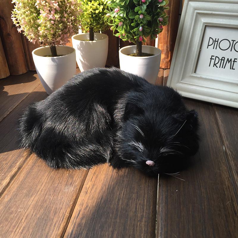 Sleeping Realistic Cat Plush Fake Fur Animal Toy Home Decor Photography Props
