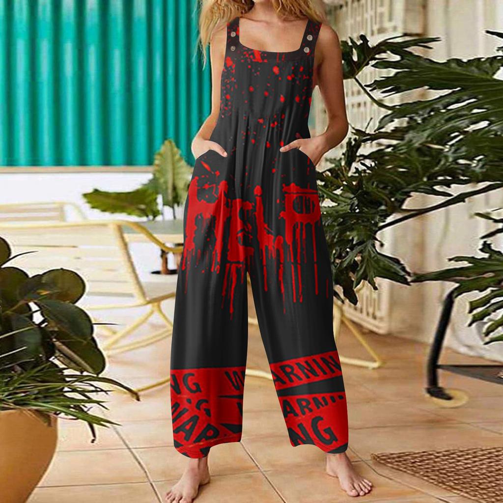 Women's Fashion St. Patrick's Day Printed Casual Loose Retro Suspender Jumpsuit