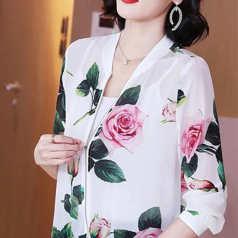 

Chiffon Women s Sun Protection Long Sleeve Cardigan - Plus Size Fashion Spring/Summer Thin Printed Baseball Jacket 3XL