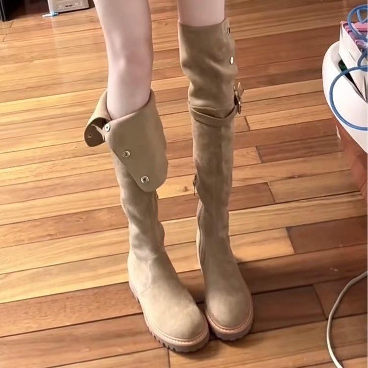 Two long boots women s style thick-soled high tube side zipper western boots autumn new small boots 35