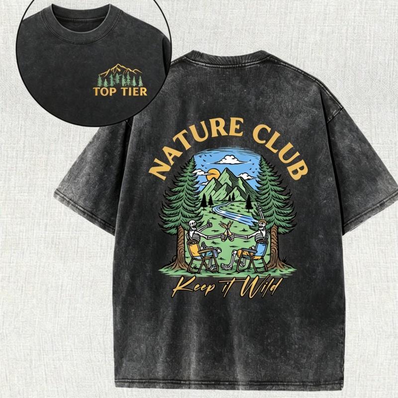 

Vintage Washed Black TShirt Retro Surf Club Ride The Wave Skeleton Graphic Tee Casual Oversized Streetwear for Men Women S