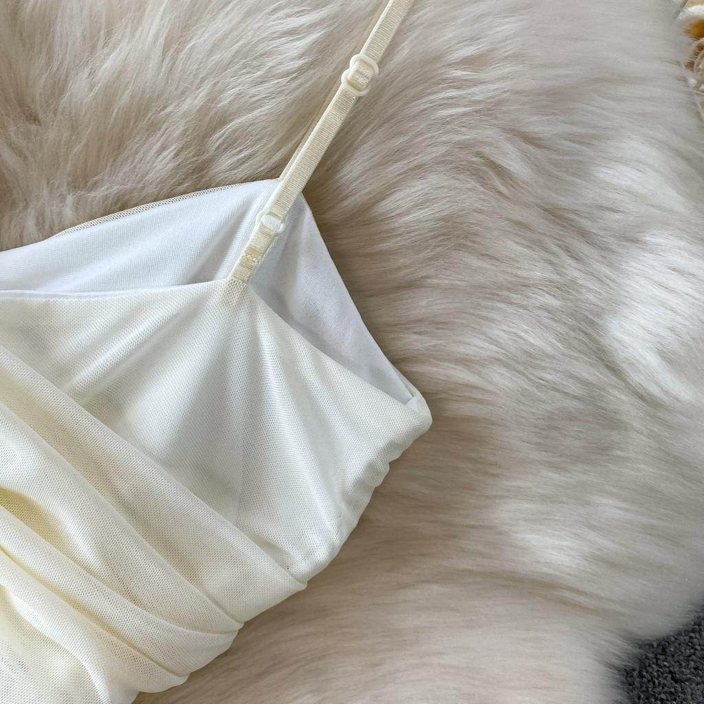 Vestido Mini Bustier Sexy de Malla sin Tirantes para Mujer, sin Mangas, con Pedrería, Espalda Descubierta, Estilizador, Cruzado, Corto