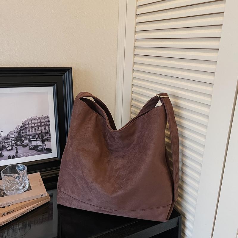Minimalist Tote Bag for Women Fashion Shoulder Bag with Soft Suede Texture Large Capacity