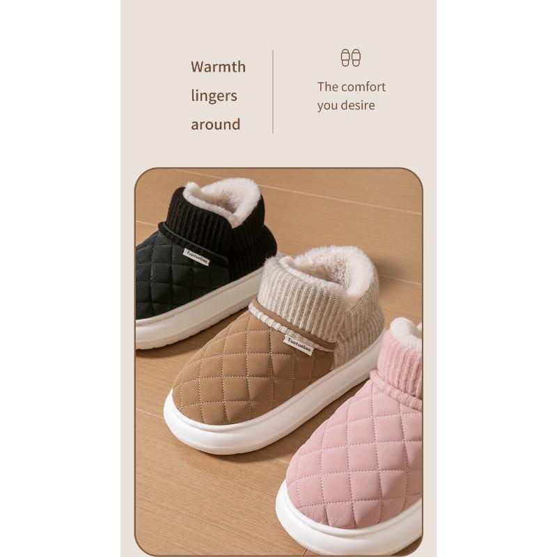Winter Thick Soled Anti Slip Warm Cotton Shoes with Fleece Bag and Cotton Slippers for External Wear