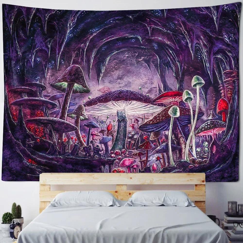 3D Mushroom Forest Printed Tapestry Hippie Wall Hanging Cloth psychedelic Scene Background Poster Bohemian Room Decoration