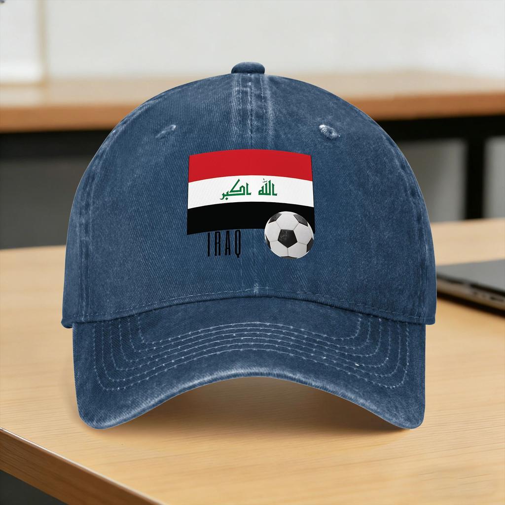 Iraq Flag Iraqi Soccer Washed Baseball Cap Stylish Sun Trucker Hat Spring UnisexTeens Outdoor Gym Baseball Caps