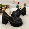 Gothic Chunky High Heels Pumps for Women Patent  Platform Loafers Woman Black Thick Heeled Jk Lolita Shoes zapatos de mujer
