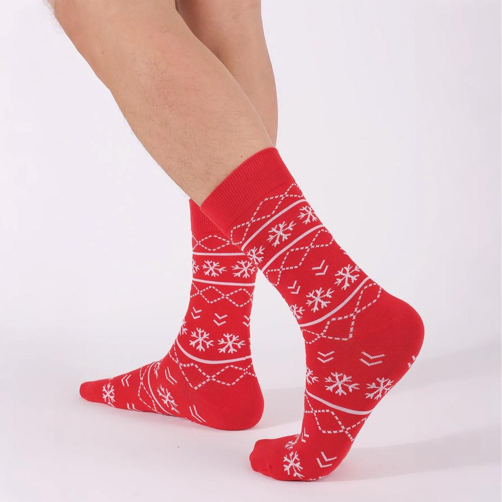 Adult Christmas Christmas Tree Snowflake Wave Pattern Ethnic Style Warm Absorbent Odor-Resistant Mid-Calf Socks